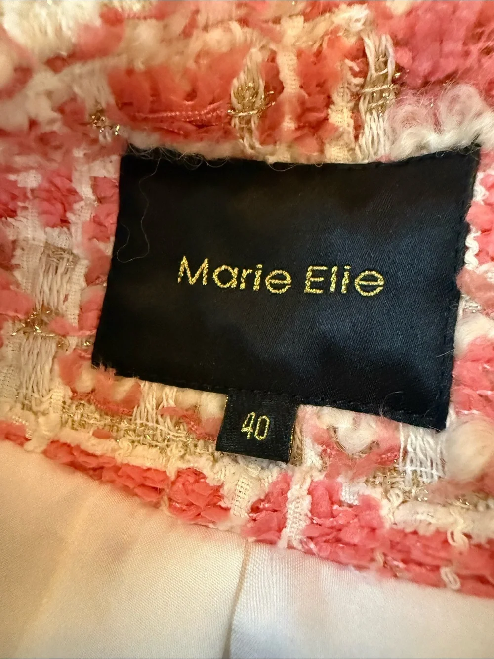 Marie Elie Paris Pink Tweed Jacket Classic Bouclé floral snaps size 40
